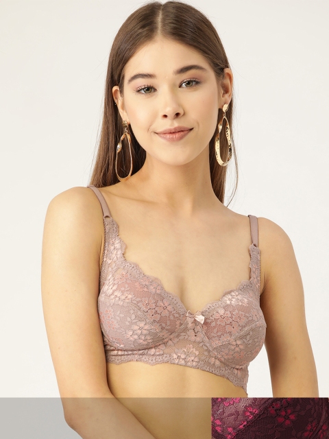 

DressBerry Pack of 2 Lace Non-Wired Non Padded Everyday Bra DB-FL-BRA-030, Taupe