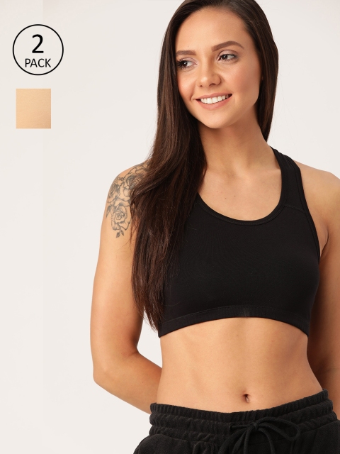 

DressBerry Pack of 2 Solid Non-Wired Non Padded Sports Bras 030, Beige