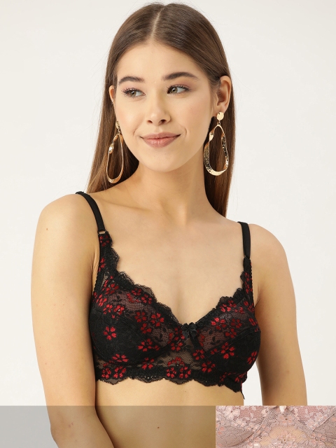 

DressBerry Pack of 2 Lace Non-Wired Non Padded Everyday Bra DB-FL-BRA-030, Black
