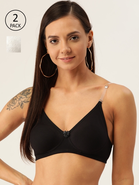 

DressBerry Pack of 2 Solid Non-Wired Non-Padded Everyday Bras DB-LWR-BRA-030, Black