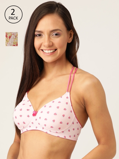 

DressBerry Pack of 2 Printed Non-Wired Lightly Padded T-shirt Bras DB-HLTL-BRA-030, Pink