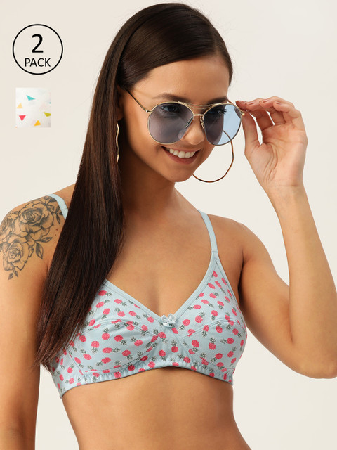 

DressBerry Pack of 2 Printed Non-Wired Non Padded T-shirt Bras CS-031, Blue