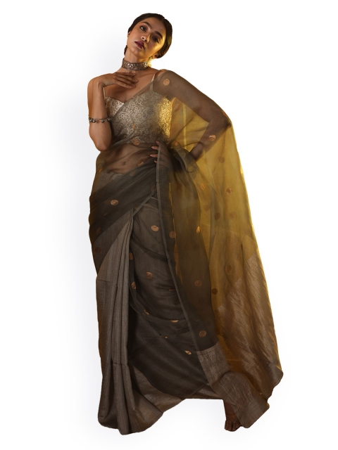 

Aryavart Grey & Gold-Coloured Pure Silk Woven Design Saree