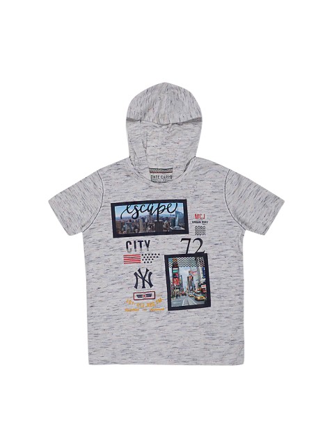 

Monte Carlo Boys Grey Melange Printed Hood T-shirt