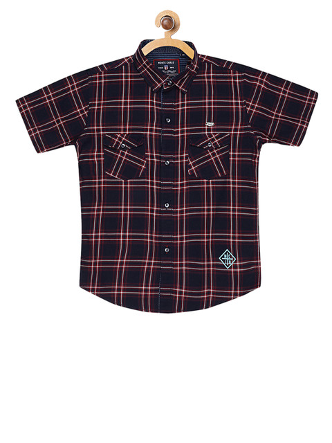 

Monte Carlo Boys Navy Blue & Red Slim Fit Checked Casual Shirt