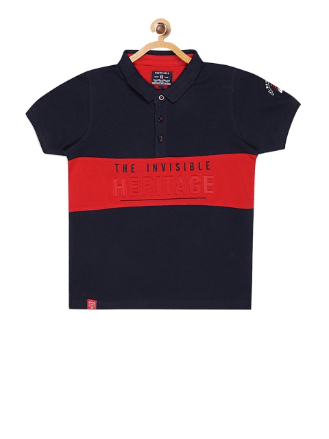 

Monte Carlo Boys Navy Blue & Red Colourblocked Polo Collar T-shirt