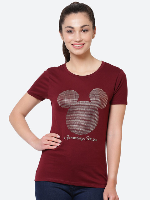 

Free Authority Women Maroon Printed Round Neck T-shirt