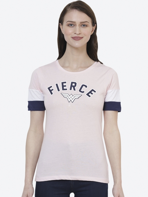 

Free Authority Women Pink Wonder Woman Print Round Neck T-shirt