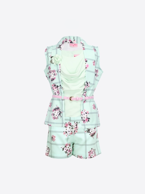 

CUTECUMBER Girls Green & Pink Printed Top with Shorts