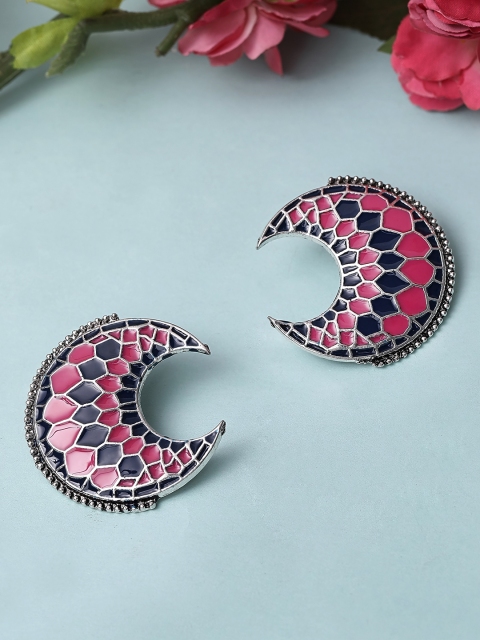

Rubans Silver-Toned & Pink Crescent Shaped Studs