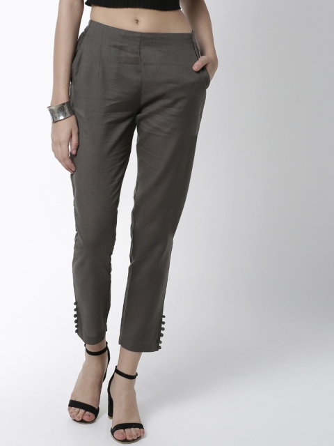 

De Moza Women Grey Tapered Fit Solid Cigarette Trousers