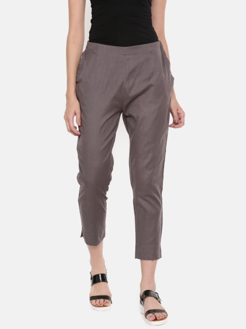 

De Moza Women Grey Tapered Fit Solid Cigarette Trousers