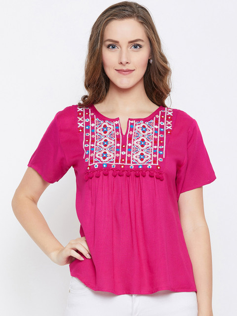 

AASK Women Pink Embroidered Top