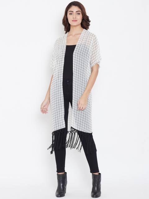 

AASK Women White & Black Checked Open Front Shrug