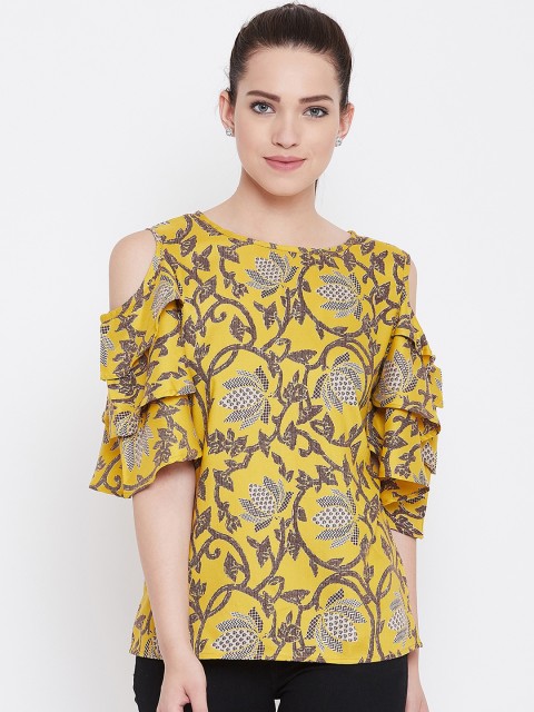 

AASK Women Mustard Yellow Floral Printed Top