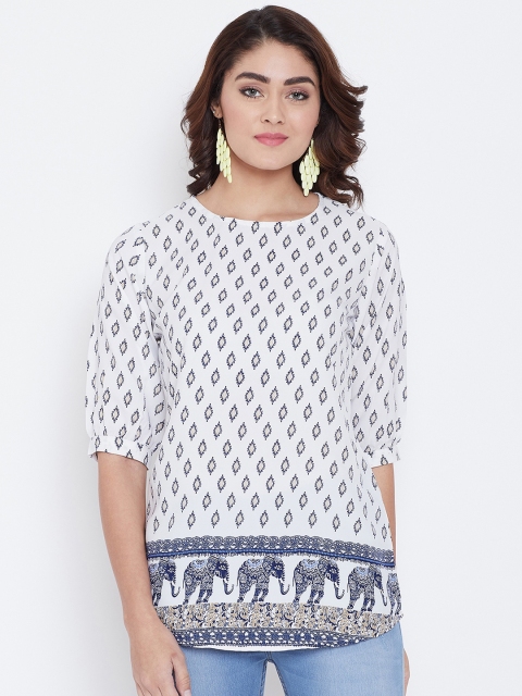 

AASK Women White & Blue Printed Top