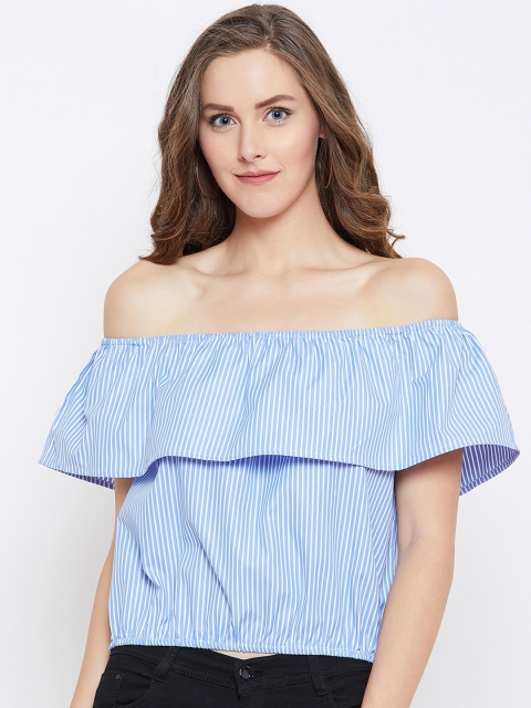 

AASK Women Blue & White Striped Bardot Top