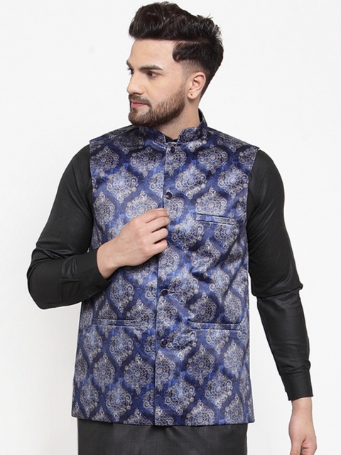 

Jompers Men Blue Printed Waistcoat