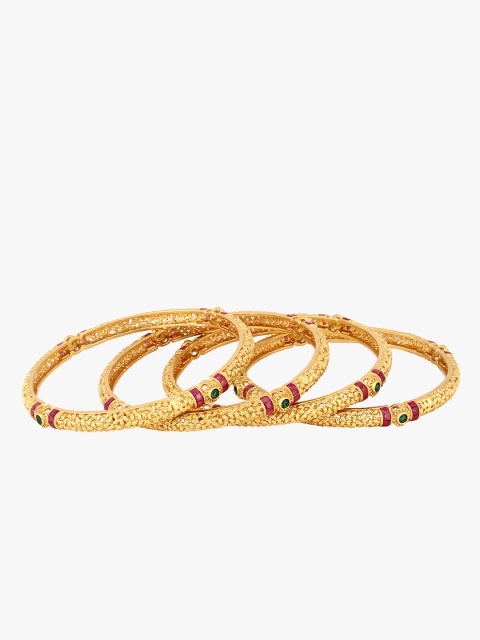 

Adwitiya Collection Set of 4 24K Gold-Plated Red & Green Stone-Studded Handcrafted Bangles