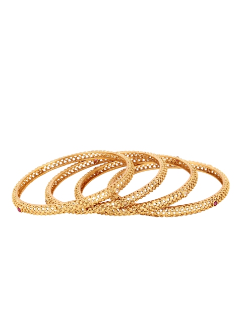 

Adwitiya Collection Set of 4 24K Gold-Plated & Tan Brown Stone-Studded Handcrafted Bangles