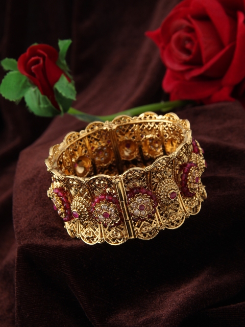 

Adwitiya Collection 24K Gold-Plated Stone-Studded Handcrafted Designer Bangle