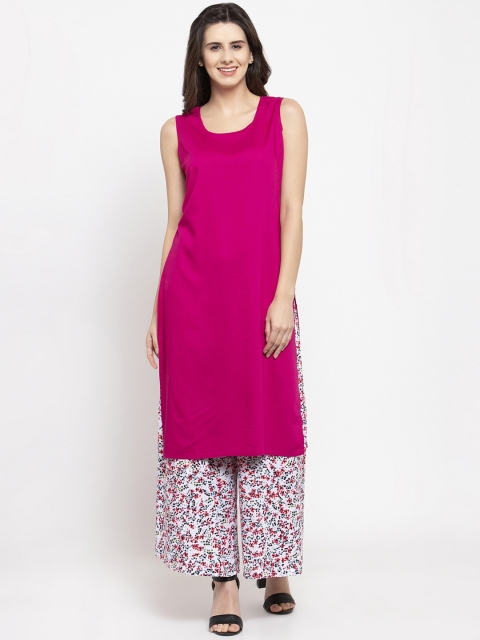 

Ayaany Women Magenta Pink Solid Straight Kurta