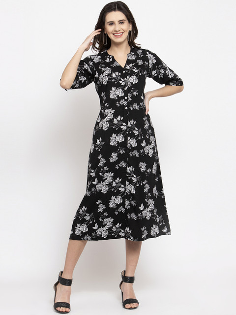 

Ayaany Women Black & White Printed Fit and Flare Dress