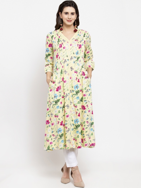 

Ayaany Women Yellow & Pink Printed A-Line Kurta