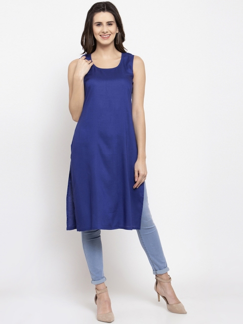 

Ayaany Women Blue Solid Straight Kurta