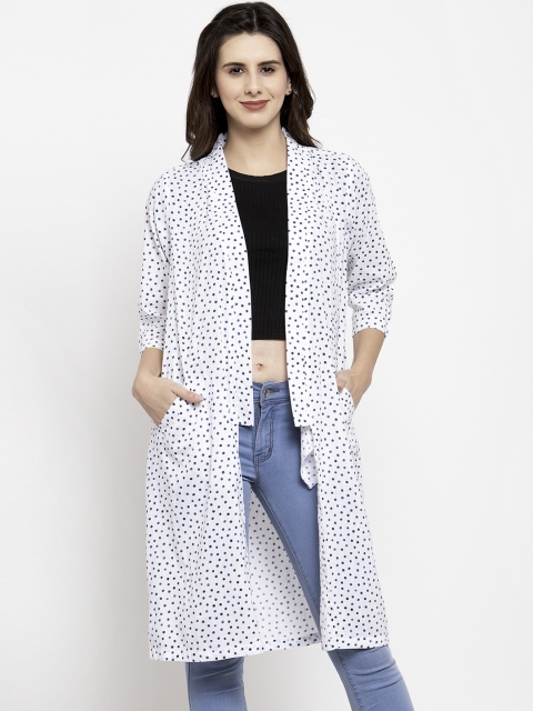 

Ayaany Women White & Blue Printed Open Front Shrug