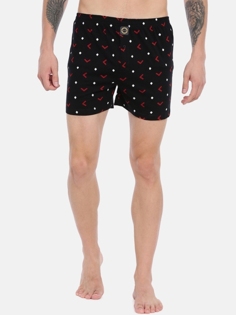 

Joven Men Black & Red Printed Knitted Pure Cotton Boxers JB1K-B-SQ
