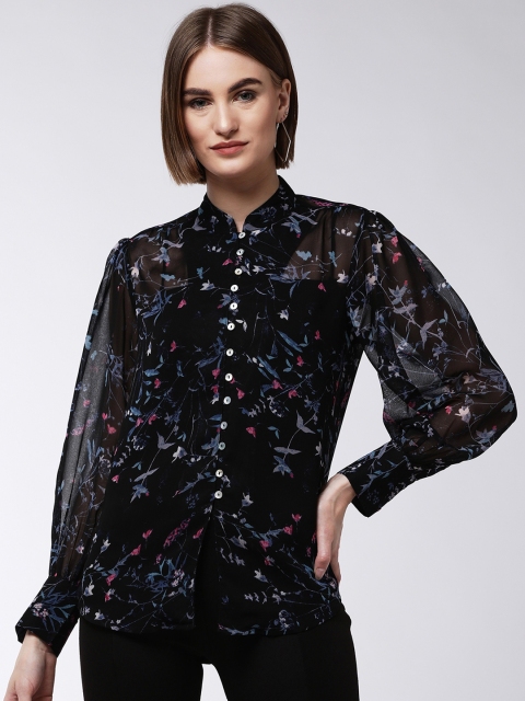 

MAGRE Women Black Printed Shirt Style Top