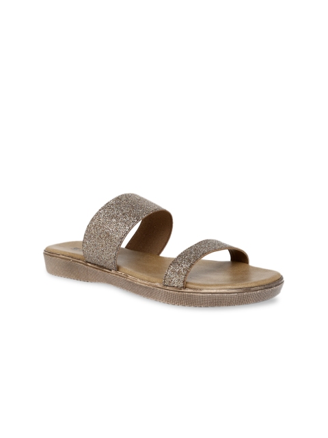 

SOLES Women Gold-Toned Embellished Open Toe Flats