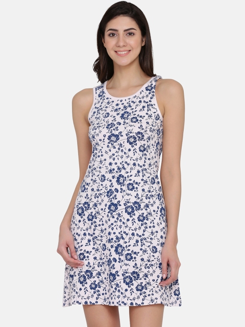 

Clovia Pink & Navy Blue Floral Printed Nightdress