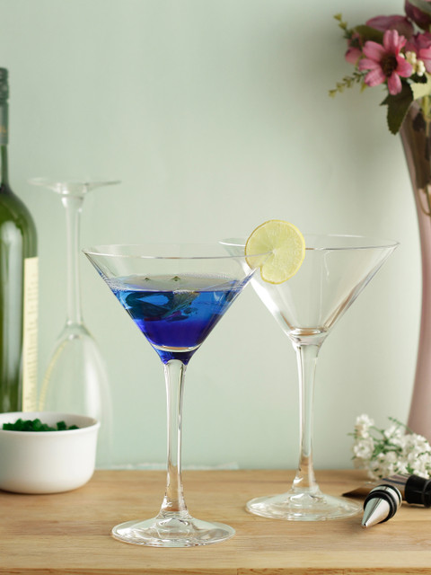 

ARCOROC Set Of 6 Transparent Solid Signature Martini C Tail Wine Glasses