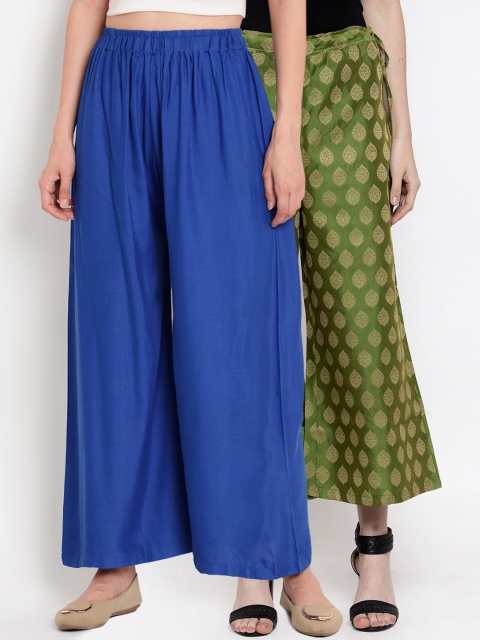

TAG 7 Women Set of 2 Blue & Green Flared Palazzos