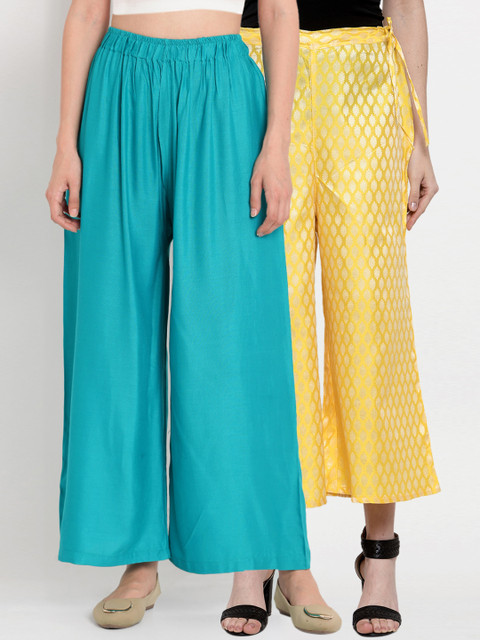 

TAG 7 Women Pack of 2 Flared Palazzos, Turquoise blue