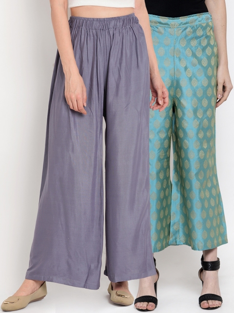 

TAG 7 Women Pack of 2 Solid Flared Palazzos, Grey