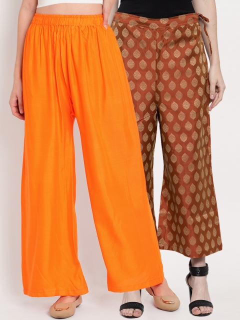 

TAG 7 Women Pack Of 2 Straight Palazzos, Orange