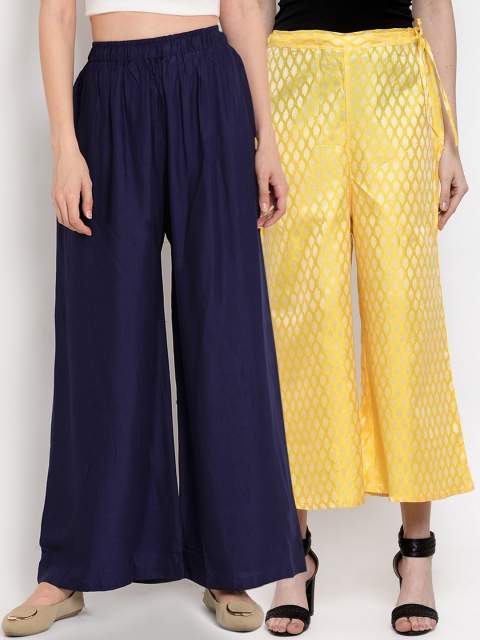 

TAG 7 Women Pack of 2 Solid Flared Palazzos, Navy blue