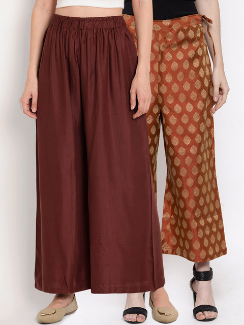 

TAG 7 Women Pack of 2 Flared Palazzos, Brown