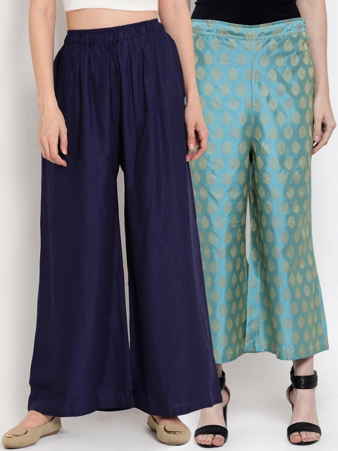 

TAG 7 Women Pack Of 2 Flared Palazzos, Navy blue