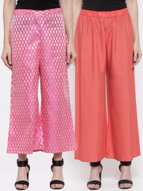 

TAG 7 Women Pack Of 2 Flared Palazzos, Peach
