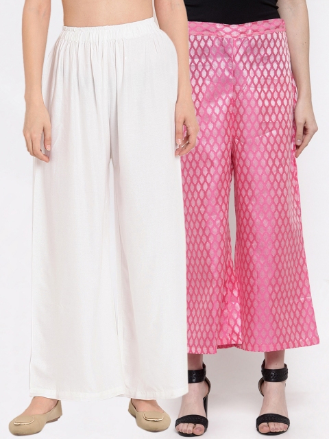 

TAG 7 Women Pack of 2 Flared Palazzos, White