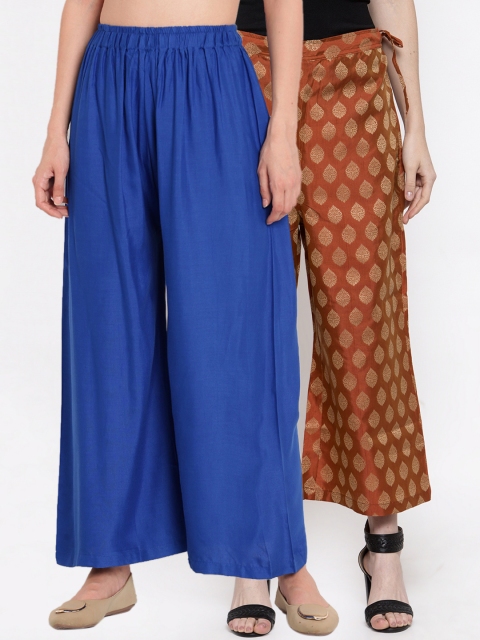 

TAG 7 Women Pack of 2 Flared Palazzos, Blue