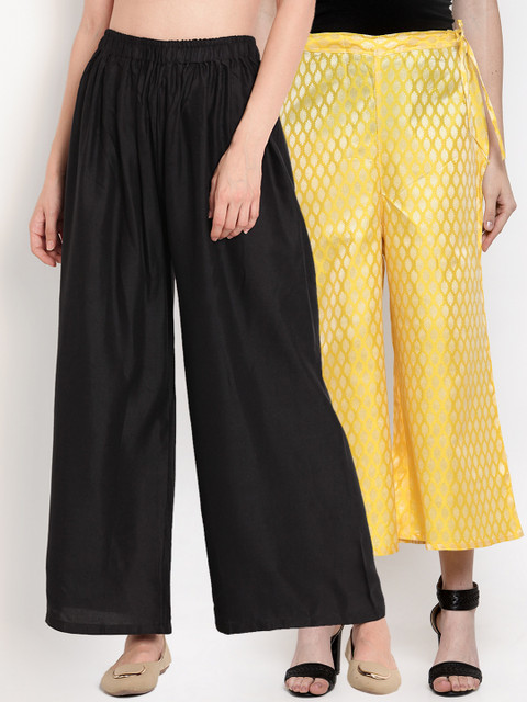 

TAG 7 Women Pack of 2 Flared Palazzos, Black