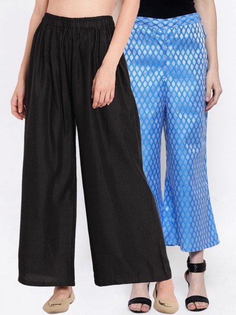 

TAG 7 Women Pack Of 2 Flared Palazzos, Black