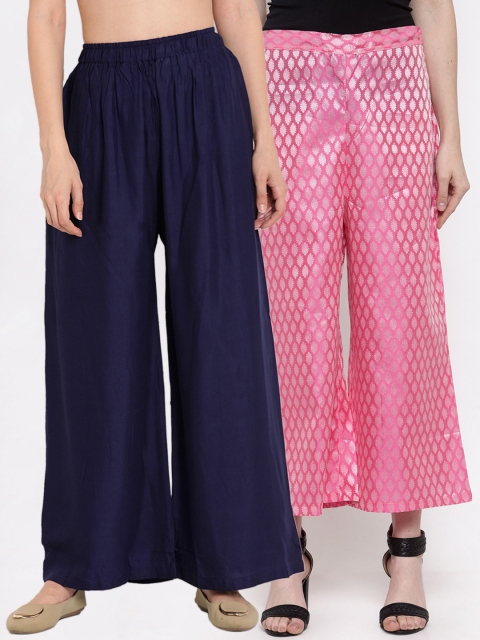 

TAG 7 Women Pack Of 2 Straight Palazzos, Navy blue