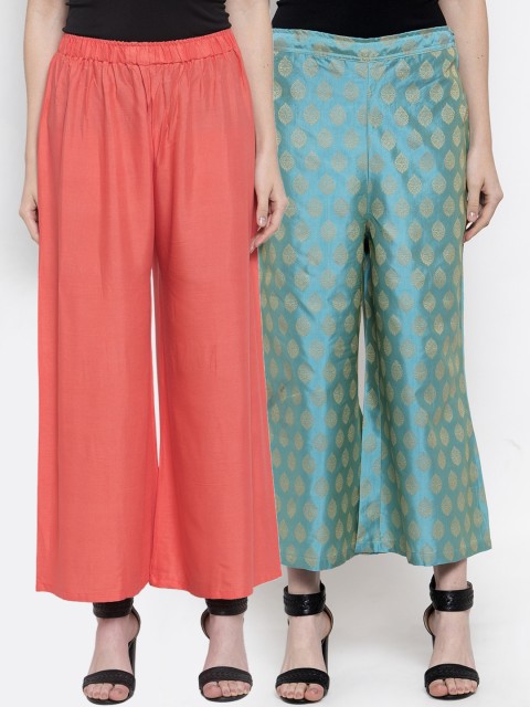 

TAG 7 Women Pack of 2 Flared Palazzos, Orange