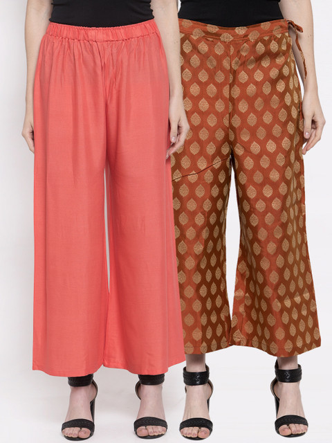 

TAG 7 Women Pack of 2 Flared Palazzos, Peach